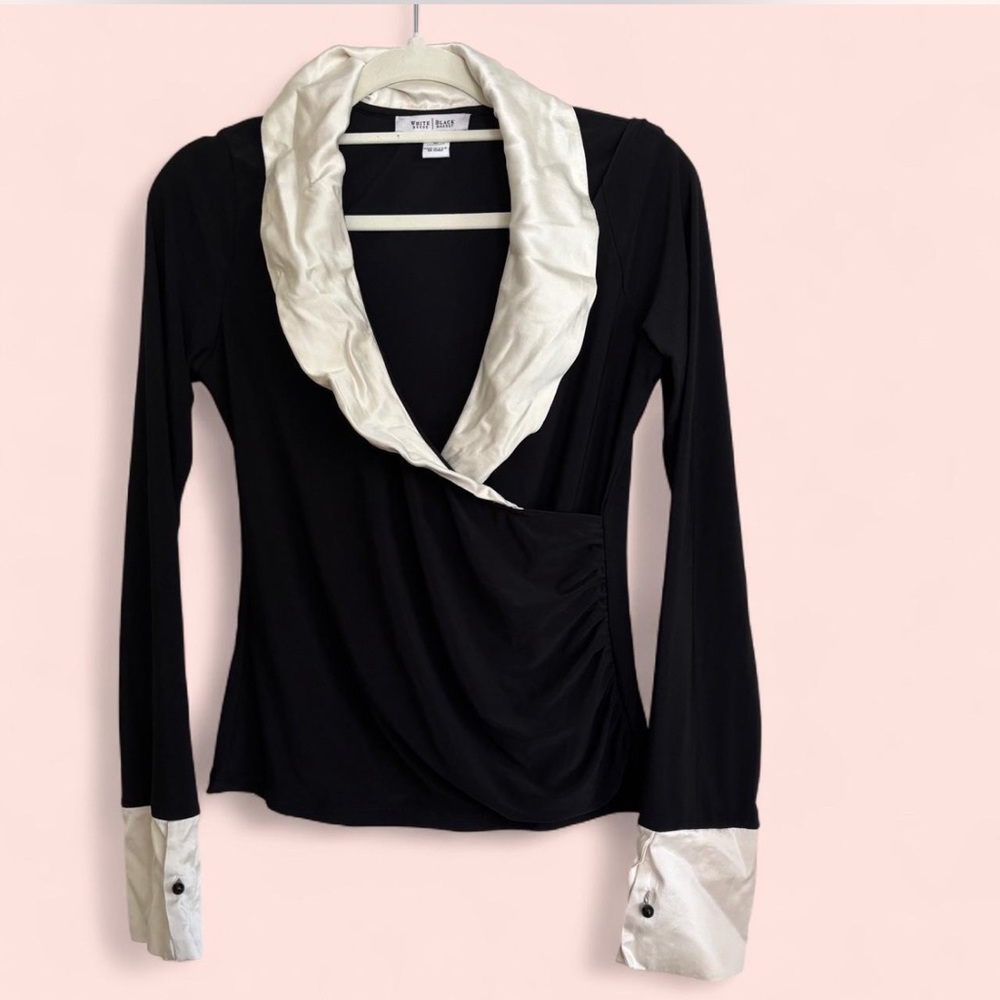 White House Black Market Black Wrap Ruffled Blouse